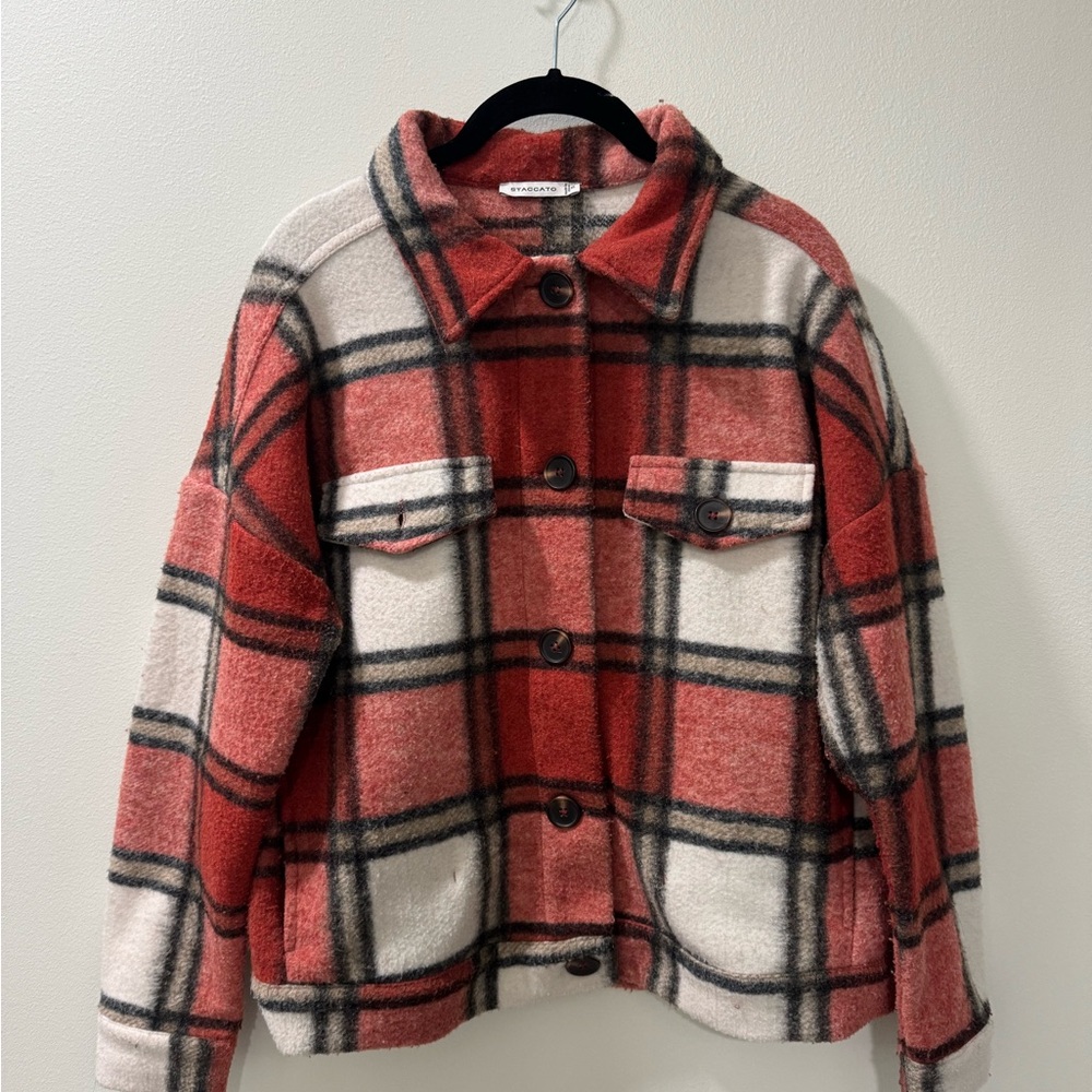 Staccato Red Plaid Front Button Up Jacket